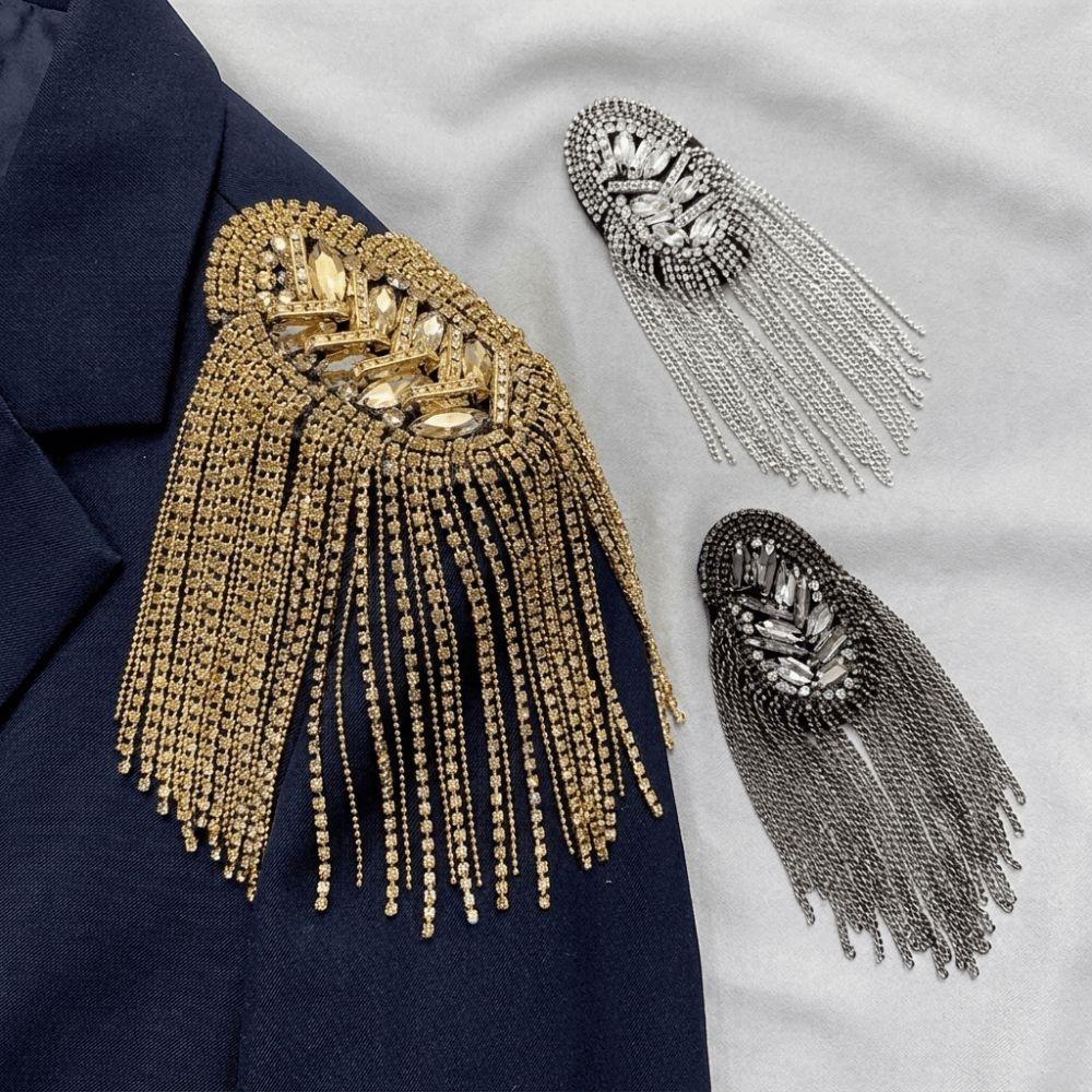 Vintage Shoulder Epaulettes Long Chain Rhinestone Epaulet New Tassel Shoulder Board  Halloween