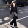 Girls' Korean Style Plaid Hoodie & Flare Pants Set - Autumn Two-Piece Outfit 2026