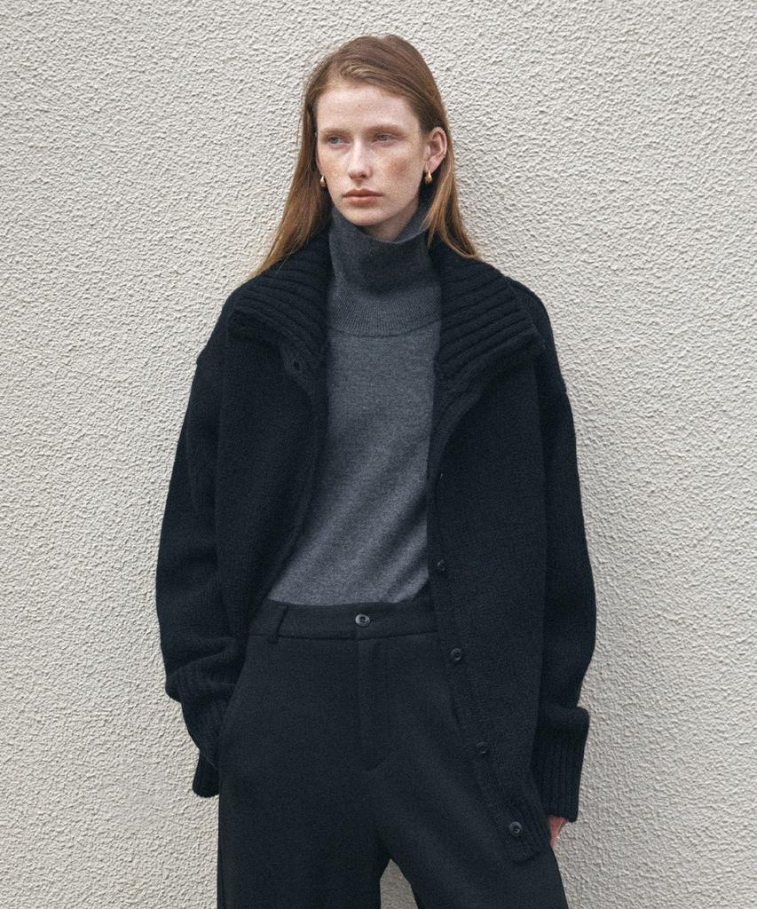 Siyazu Sikn2164 High-Neck Heavy Knit Cardigan_Black
