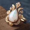 Imitation Opal Water Drop Ring Girl, Leaf Leaf French Accessories, Three-claw Slightly Inlaid Fairy Wind Single Ring