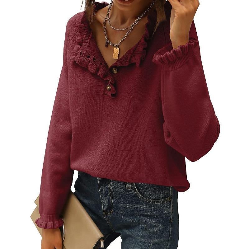 Women S Casual Long Sleeve Pullover Knit Sweater Button Edge Basic Top