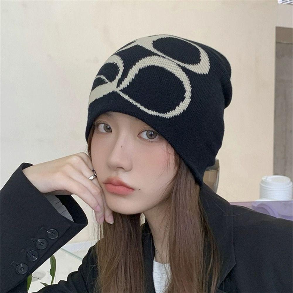 Y2k Knitted Cap Korean Style Knitted Pullover Hat Fashion Letter Woolen Hat  Warm