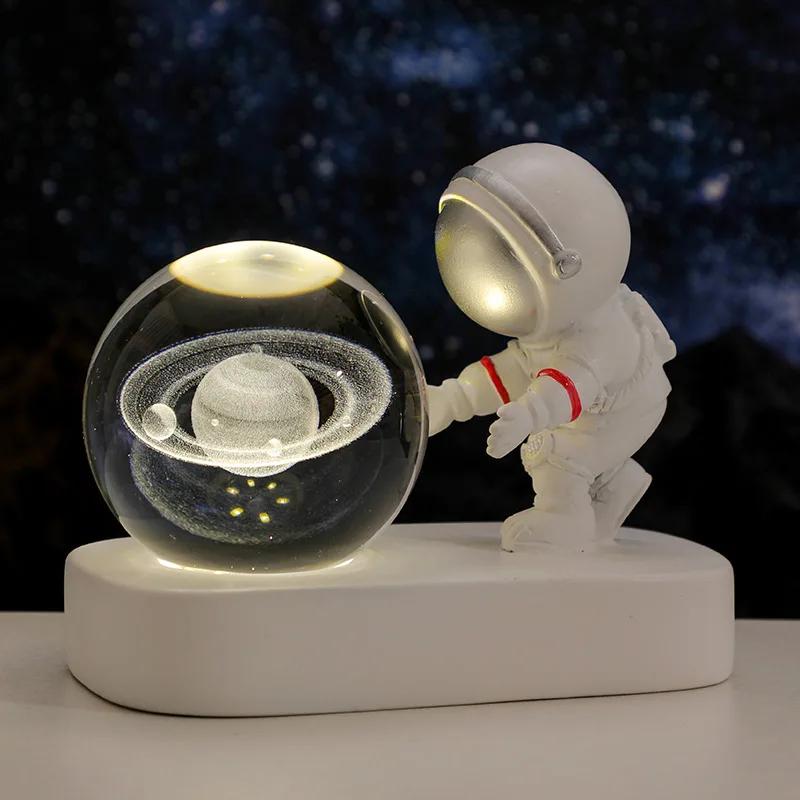 Astronaut Creativ 3D Minge de Cristal Led Lumină de noapte pentru Dormitor Copii Planetă Spațiu Lampă Sistem Solar USB Cadou de Crăciun pentru copii