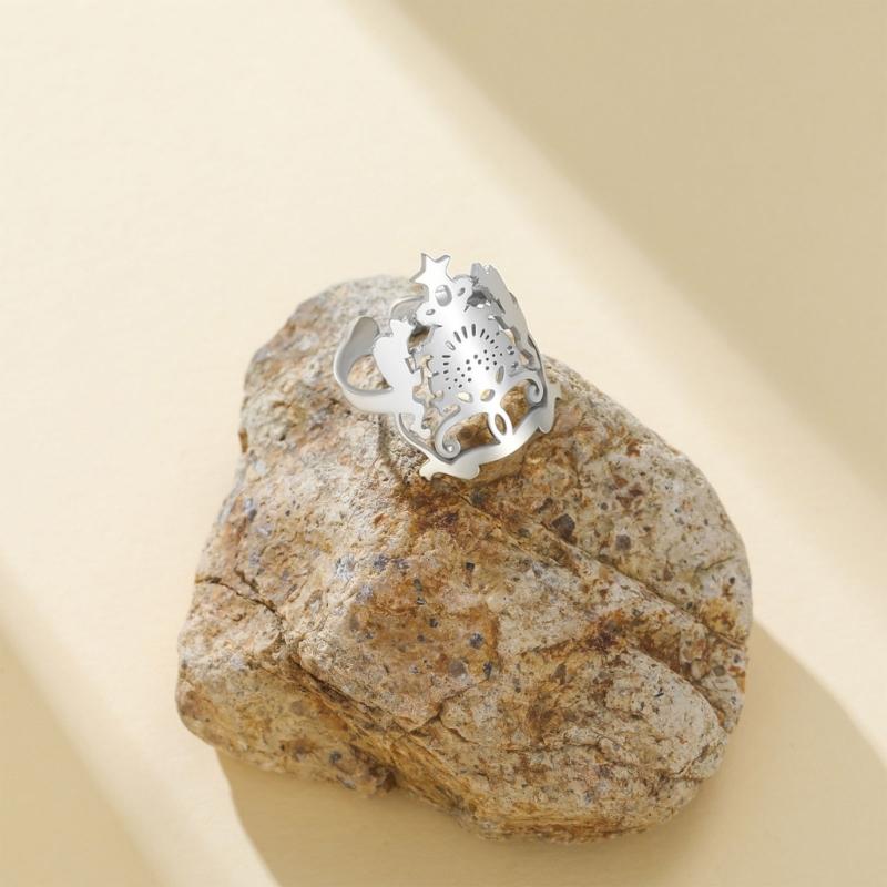 Stainless Steel Open Ring Ethnic Pattern Adjustable Size Fashion Jewelry Finger Accessories For Women
