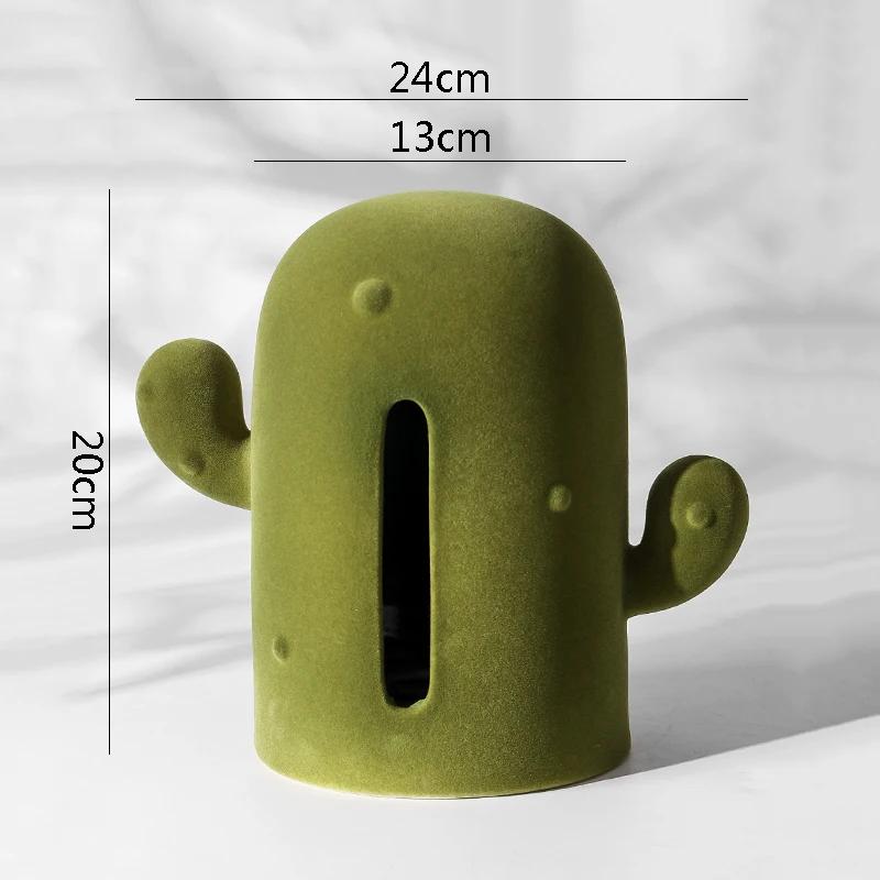 Retro Olive Green Velvet Tissue Box Desktop Ceramic Creative Napkin Paper Box Withdrawable Tissue Boxes Household Tissue Case