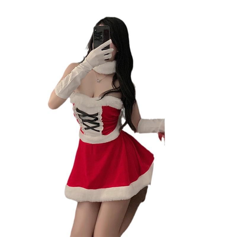 Festive Velvet Role-Play Lingerie Set: Cross-Border Sexy Christmas and New Year Red Nightgown