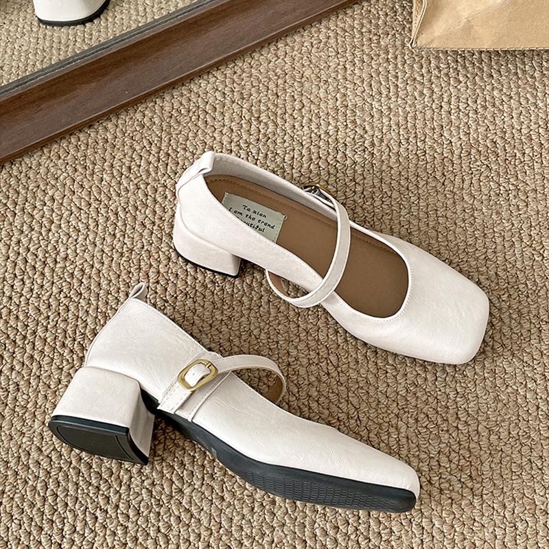 Fashion Retro Style Thick Heel Women Mary Jane Shoes Fashion Square Toe One-Buckle Shoes Ladies Outdoor Dress Pumps