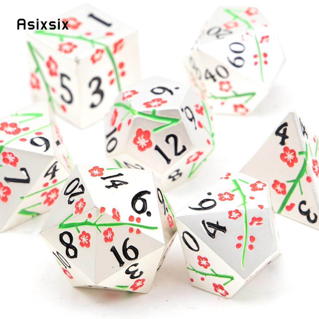 7 Pcs Silver Flower Metal Dice Solid Metal Polyhedral Dice Set Suitable for Role-Playing RPG Board Game Card Game