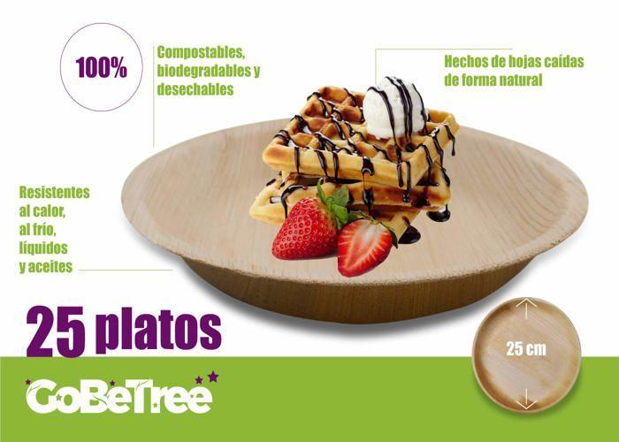 Assiette jetable - GoBeTree - 15 cm - Feuille de palmier - 100% biodégradable - 25 pièces