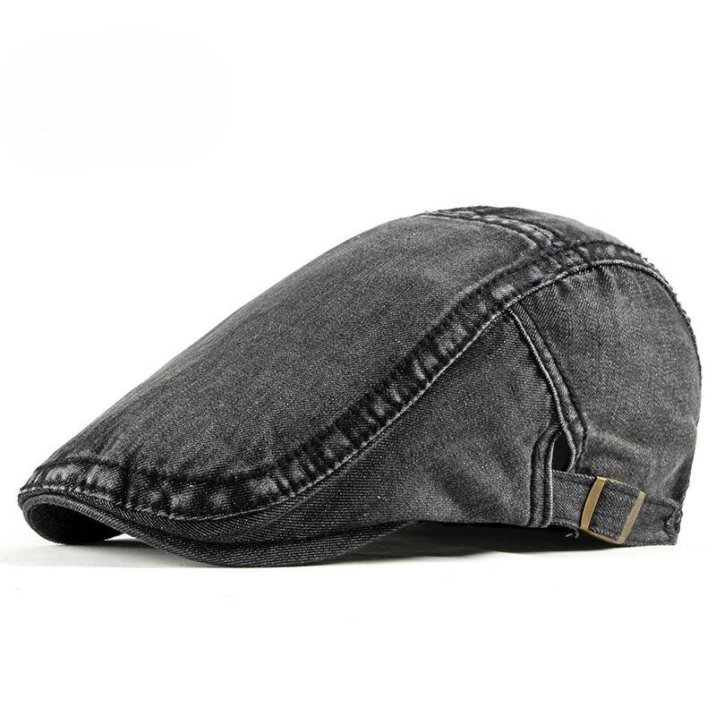

Vintage Washed Denim Beret for Men & Women Summer Breathable Flat Cap Simple Retro Newsboy Hat Adjustable Forward Cap 55-60cm чёрный