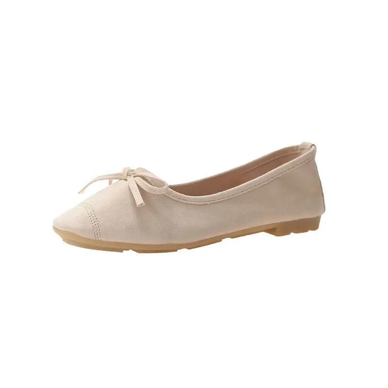 Fashion Shoes for Women Kawaii with Bow Green Ballet Cute Round Toe Woman Footwear E Non Slip Comfortable and Elegant Trend Lastest Shoe