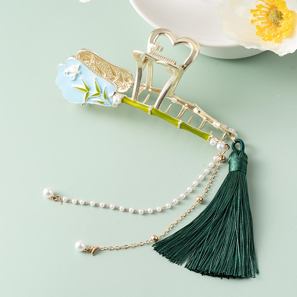 

Веер из пальмовых листьев Бамбуковая заколка-краб для волос в китайском стиле Металлическая шпилька с кисточкой и жемчугом Заколка для волос Барретт для женских волос Аксессуар в подарок