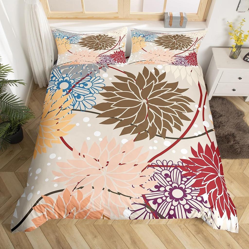 Dahlia Flower Duvet Cover Full Queen Abstract Floral Bedding Set Luxury Boho National Flowers Comforter Cover Farmhouse Decor