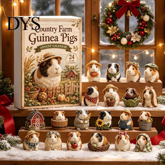 Christmas Collection Toys Advent Calendar with 24 Guinea Pig, Garden Theme Cute Countdown Blind Box Animal Figurines, Decorative Healing Ornaments for