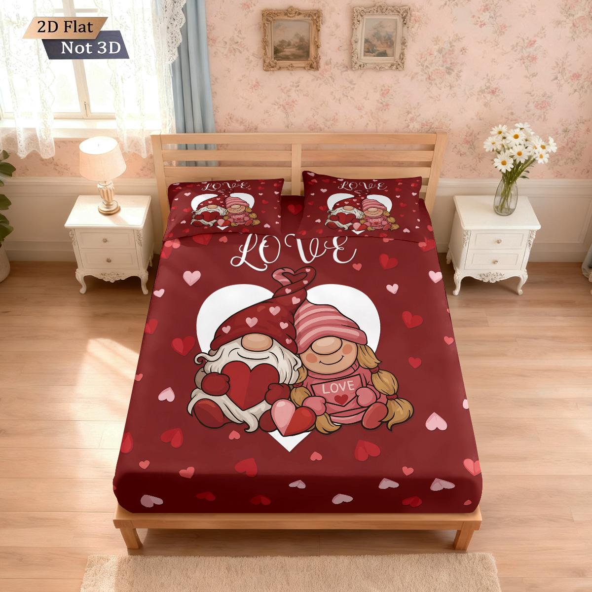 

3pcs Valentine s Day red romantic goblin print coreless bed sheet set multi size bedroom bedcover decoration machine washable 90x191