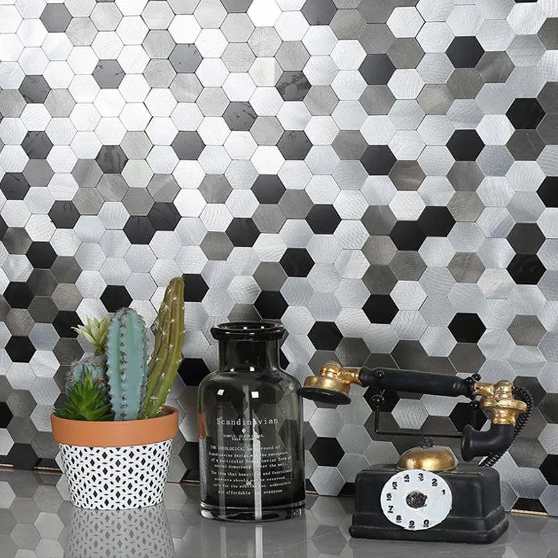 Mosaic Wall Tile Peel And Stick Self Adhesive Waterproof Aluminum Hexagon Kitchen Bath Tile Backsplash Fireproof Kitchenwall