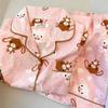 Summer pink full print dessert rabbit pajamas women's summer short-sleeved shorts cardigan set girl princess style loungewear