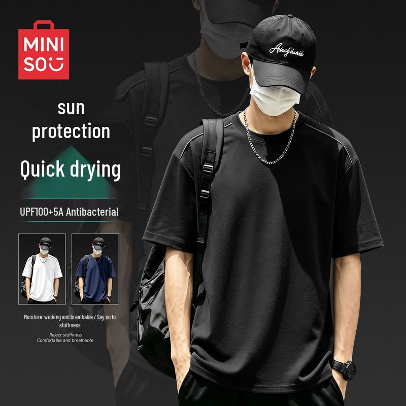 MINISO Men s Quick-Dry Cool-Feel Color-Block T-Shirt L чёрный
