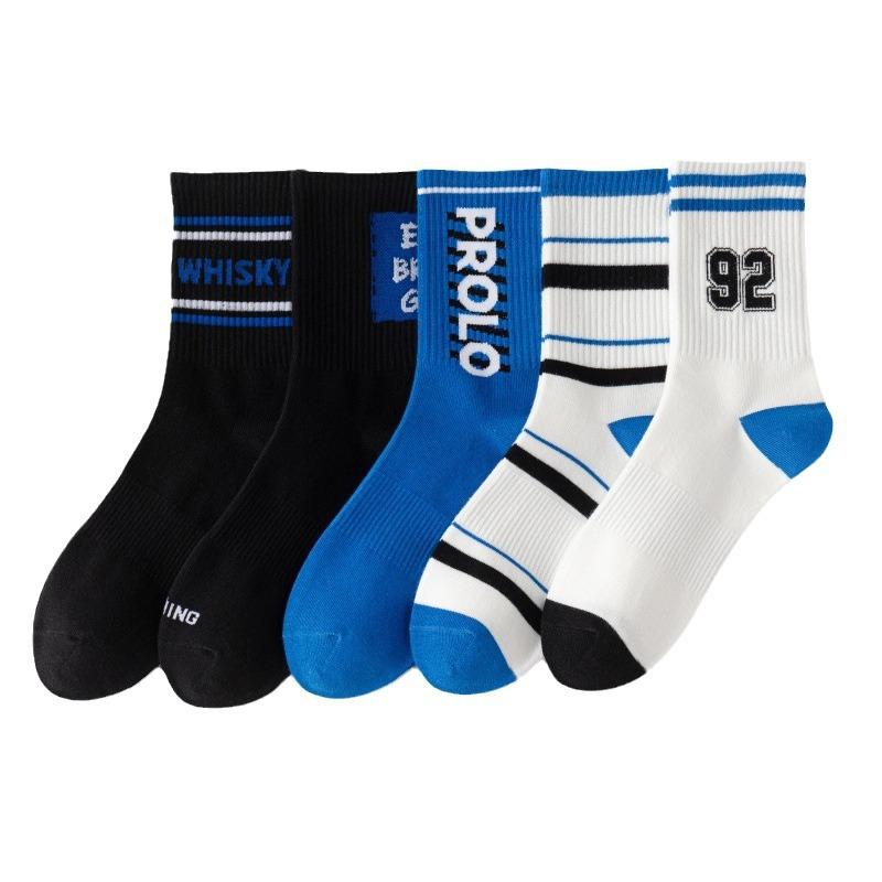 Socks Men'S Mid-Tube Cotton Socks Sweat-Absorbing And Breathable Student Basketball Socks Trend Letter Student Sports Socks