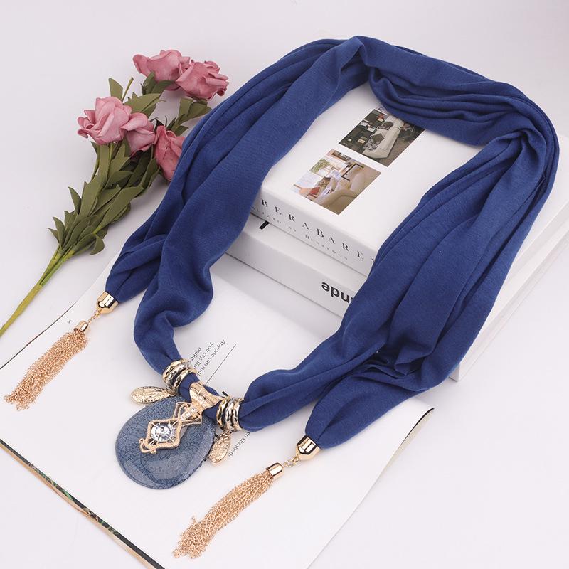Chiffon Tassel Pendant Scarf Jewelry - Women's Mixed Color Necklace Shawl