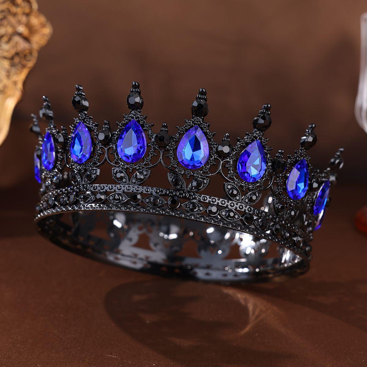 

2026 Crown Tiara Black Rhinestone Crown Hair Accessories Halloween Day of The Dead Party Dress Up Styling Accessories 12*5CM