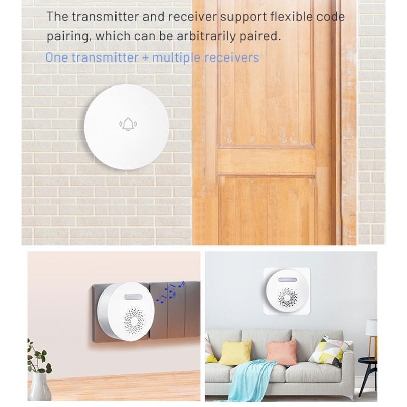 Self Power Wireless Doorbell with Adjustable Sound Level Long Distances Signal Elegant Designs for Household Use