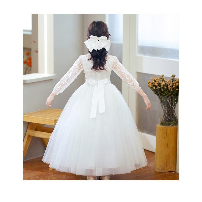 Kids Girls Long Sleeve Embroidered Tulle Puffy Formal Party Dress