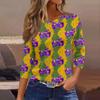 3/4 Length Sleeve Womens Tops Floral Print Vintage Fashion Casual Loose With Round Neck Plus Size Shirts