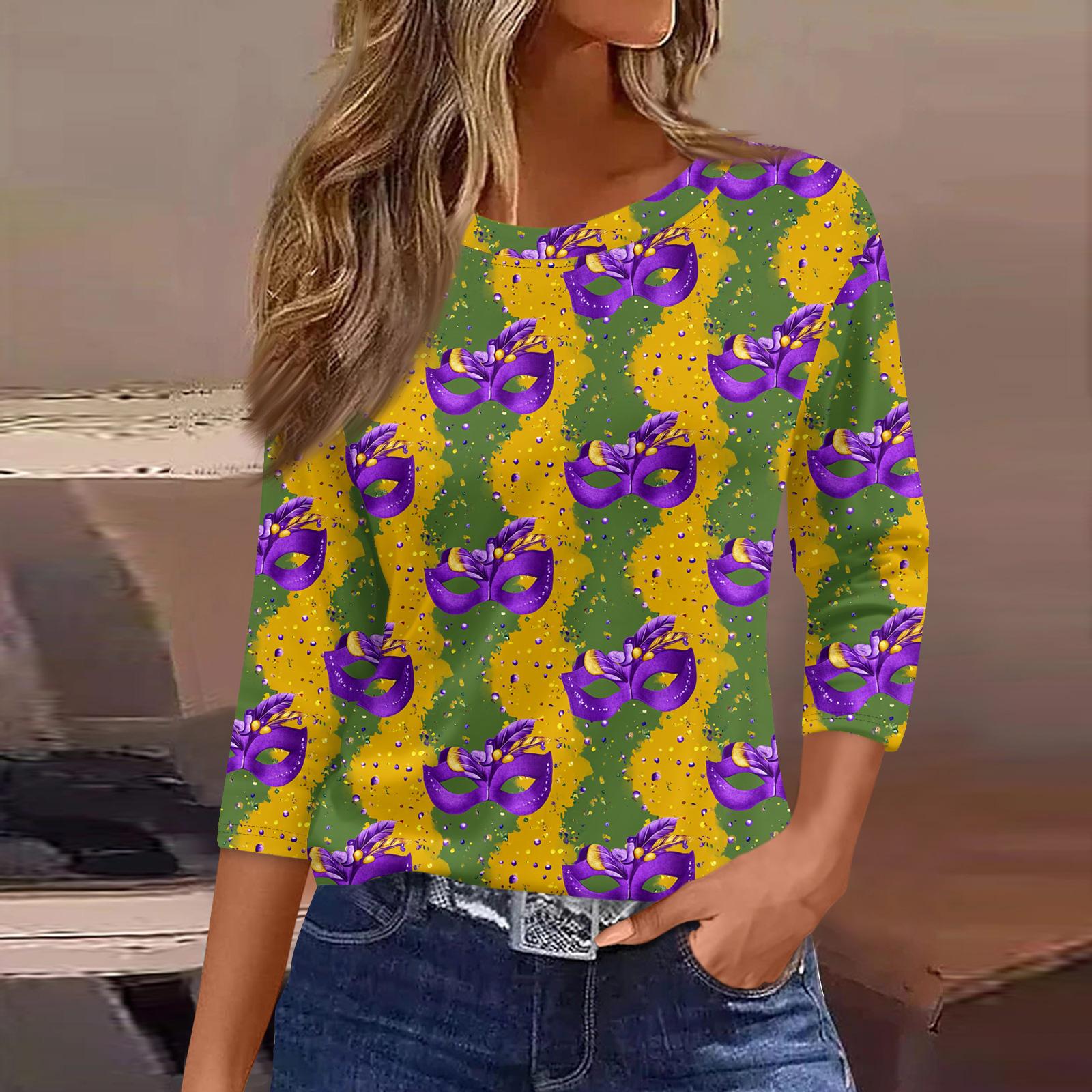 

3/4 Length Sleeve Womens Tops Floral Print Vintage Fashion Casual Loose With Round Neck Plus Size Shirts XL жёлтый