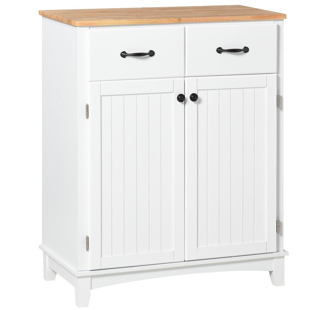 Modern Kitchen Cupboard Wooden Storage Cabinet Tableware Organizer With 2 Drawers For Living And Dining Room White