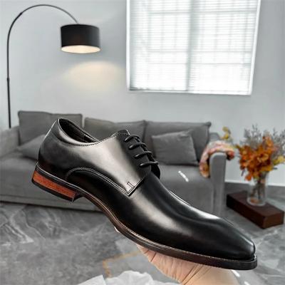 Fashion Fashion Pointed Handmade Shoes New Business Casual Leather Derby Shoes for Men's British Lace Up Cowhide Formal Wedding Shoes