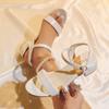 Sandals Women's Summer New Soft Leather Versatile Medium Heel Thick Heel One Line Buckle Fairy Style Roman High Heels Women's Shoes