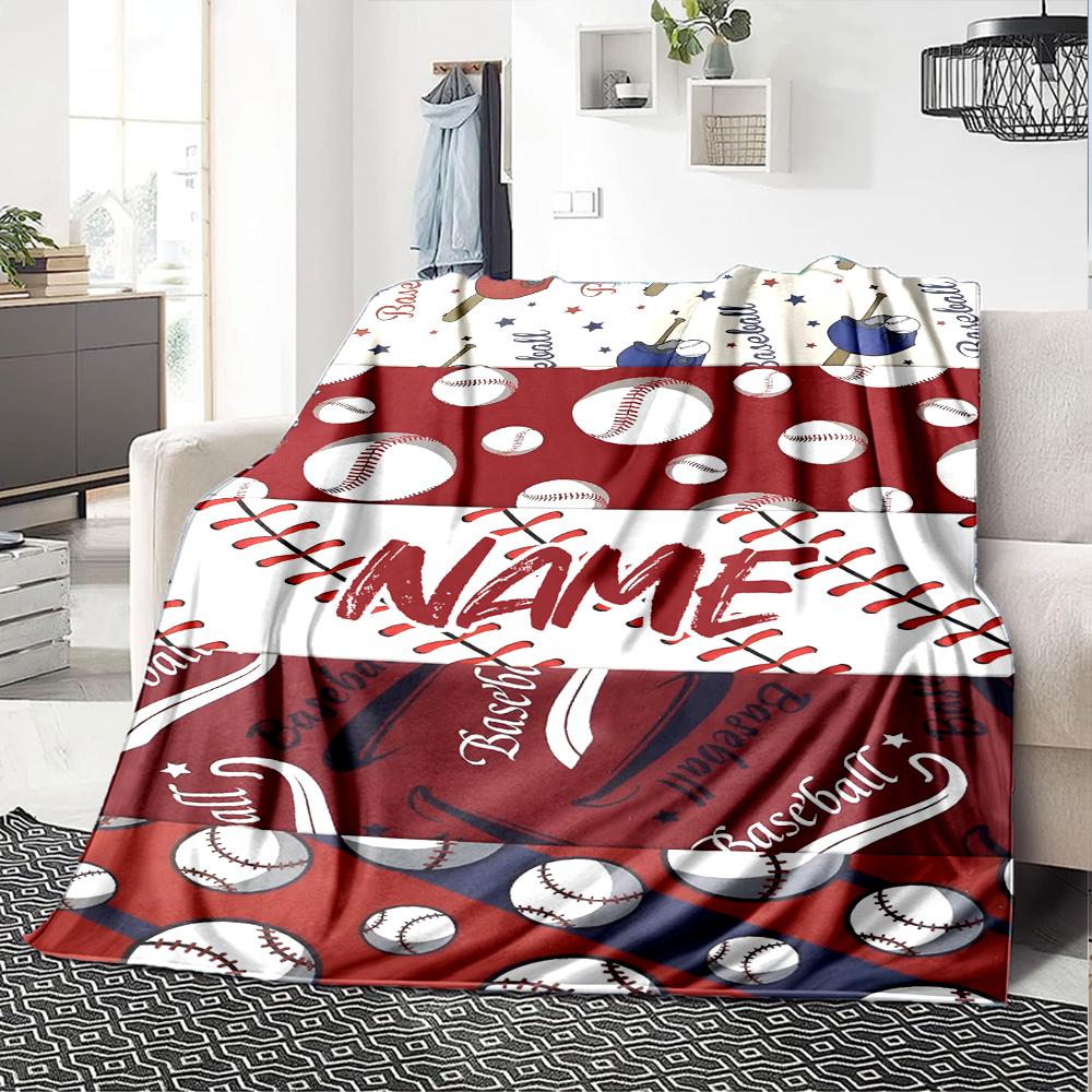 Custom Name Baseball Theme Printed Blanket - Perfect for Couch, Bed, Travel & Outdoor Use | Machine Washable, Cozy & Durable.