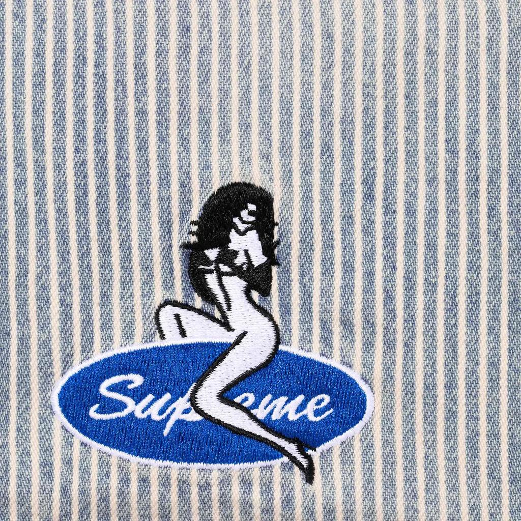 777167 Supreme Quilted Lined Denim Snap Shirt Stripe
