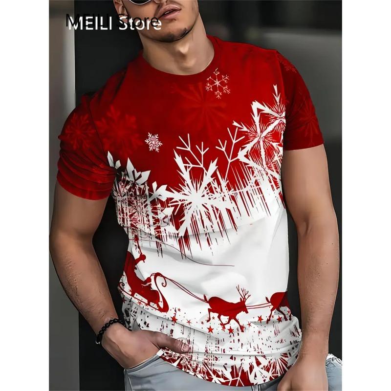 Camiseta Masculina Papai Noel Estampa Gráfica Pulôver Verão Casual Manga Curta Camiseta Engraçada Camisetas Masculinas Natal Roupa Oversized