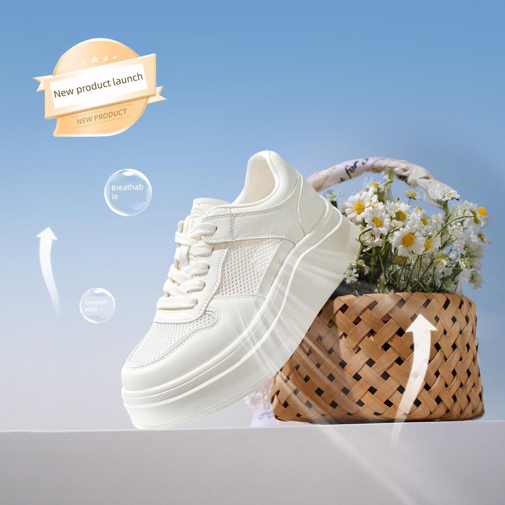 Tata Women's White Whale Sneakers, Thick Sole, Lace-Up