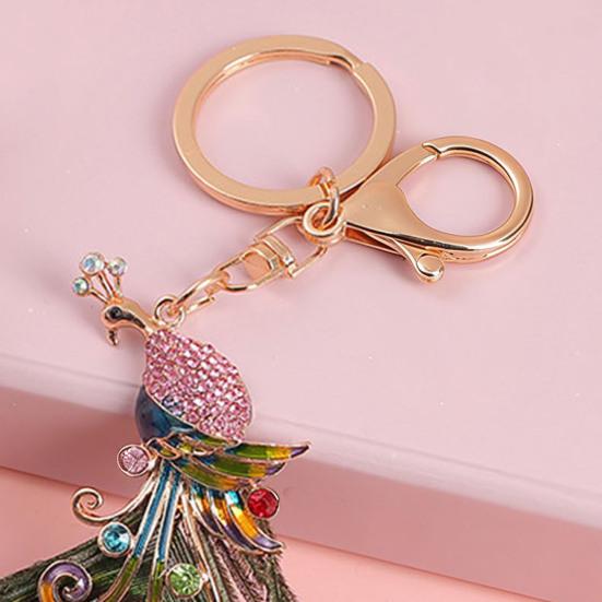 Rhinestone Peacock Keychain Enamel Peacock Charm with Feather Sparkly Peacock Key Chain Bag Charm Gift for Women Men