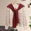 Women's Wool Blend Striped Knit Top with Heart Buttons
