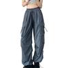 Women Cargo Pants Hip Hop Baggy Solid Color Multi Pockets Elastic Waist Match Top Loose Breathable Lady Trousers