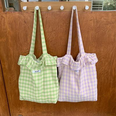 Sac à bandoulière à volants à carreaux floraux d'été pour femme Sac à provisions rétro à fleurs pour dame Sacs à main Commute Léger Portable Sac fourre-tout pour livres pour fille