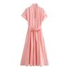 Western Style 2024 Summer New Women clothes Elegant Drawstring Cotton Shirt Jumpsuit Long dress 2183246