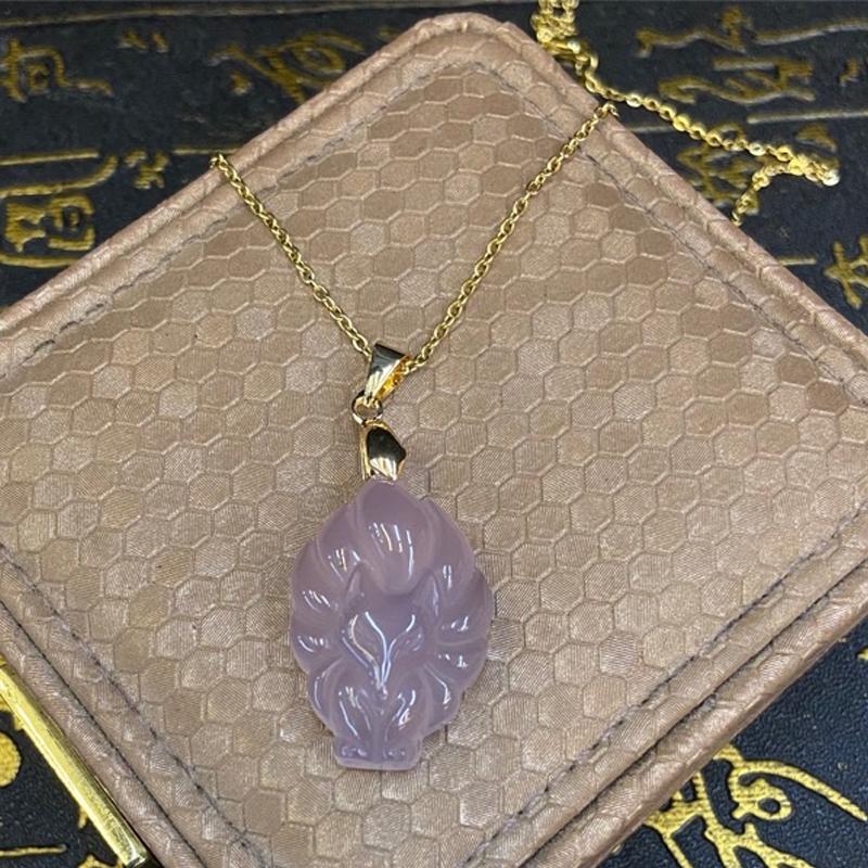 Unisex Chinese Animal Hand-Carved Fox Nine-Tailed Fox Pendant Chain Necklace Men Women Lucky Jewelry Gift 2025 New