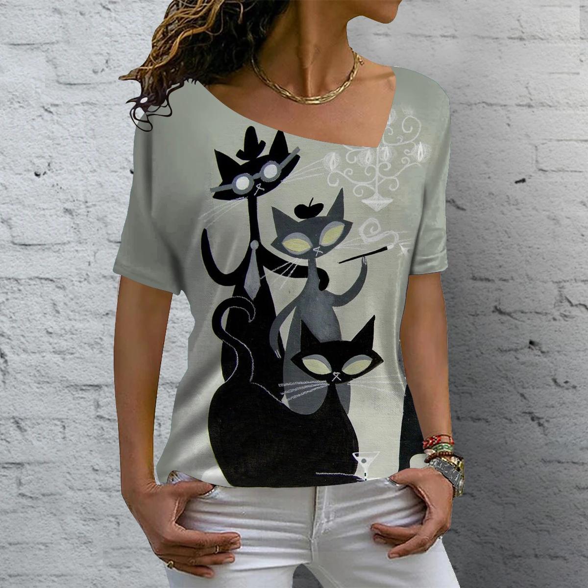 Модные женские футболки с 3D-принтом с анимированным котом — фото 7