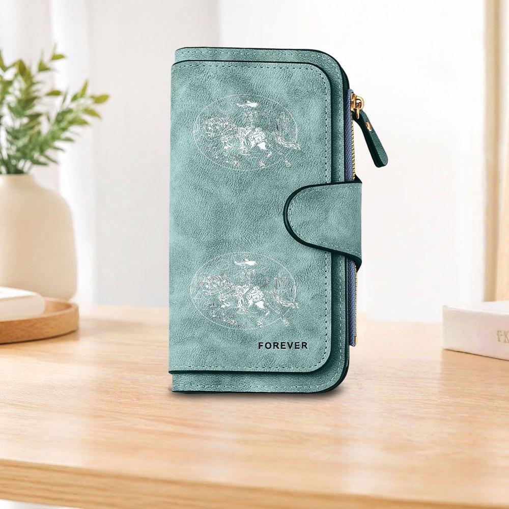 1pc Western Cowboy Skull Long Zipper Wallet, Large Capacity Card Holder, Unisex Clutch Bag, Fashionable Zipper Coin Purse, Suitable for Daily Use, A