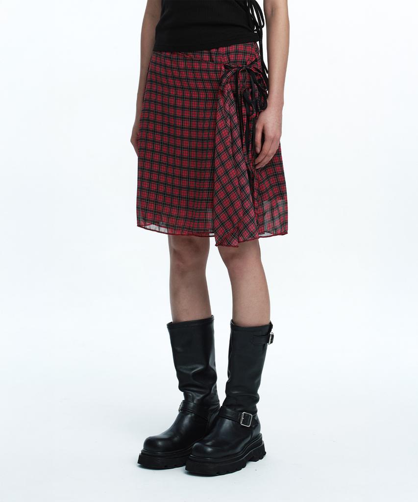 Rough Neck Asymmetrical Tie Skirt Red