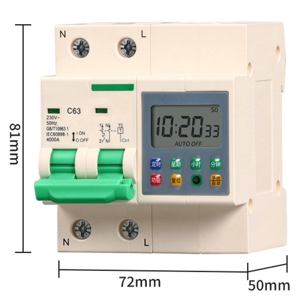 Countdown Circuit Breaker 63A 2-Pole 220V for Water Pumps Timer Switch with Overload and Short Circuit Protection DIN Rail