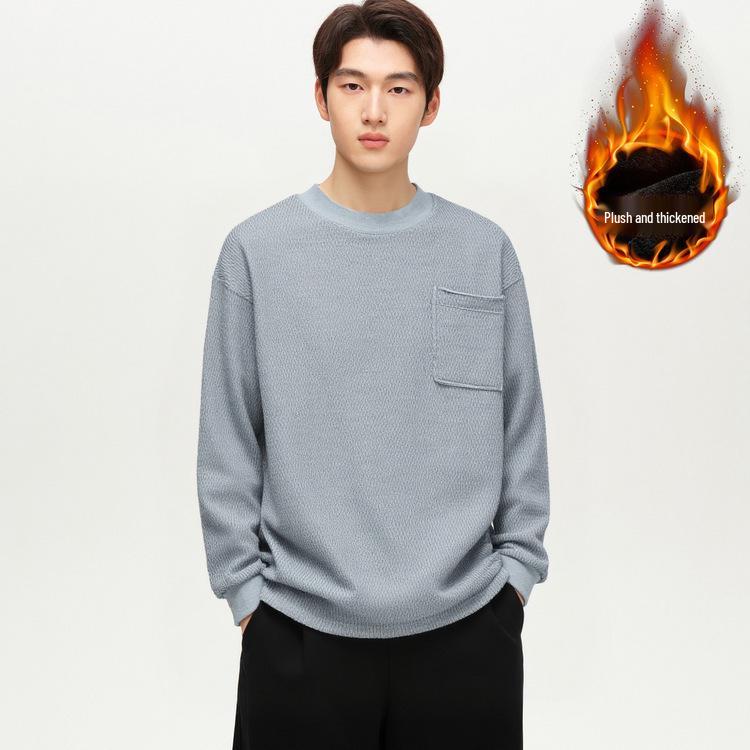 

WOOG2005 Plus Velvet Thickened Round Neck Long Sleeve Men s Hoodie, 2025 Winter Slightly Loose Base Layer Top Extra Large квітковий/сірий колір