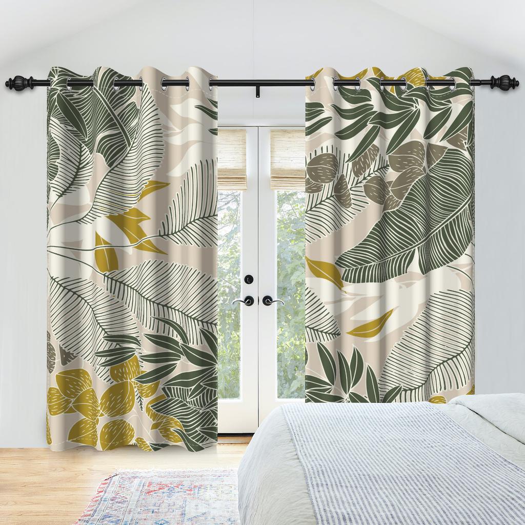Set aus 2 nordischen Stil-Schattierungs-Fenstervorhängen Grüne Baumblätter Heiminterieur Tropischer Dschungel Schlafzimmer Vorhang Mit Verdunkelung Polyester Perfekt Für