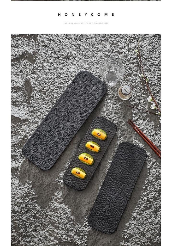 High-End Rectangular Sushi and Dessert Plate with Rock Pattern Design