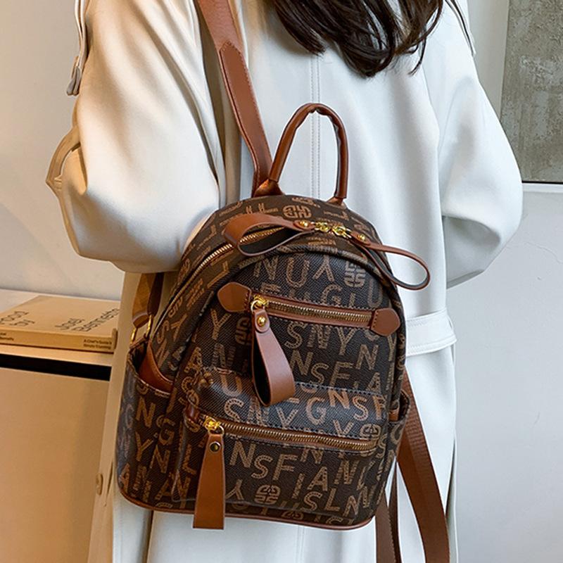Модный тренд - Европейский стиль - Ретро-принт - Двухлямочный рюкзак - Женская сумка - Сумка из ПУ